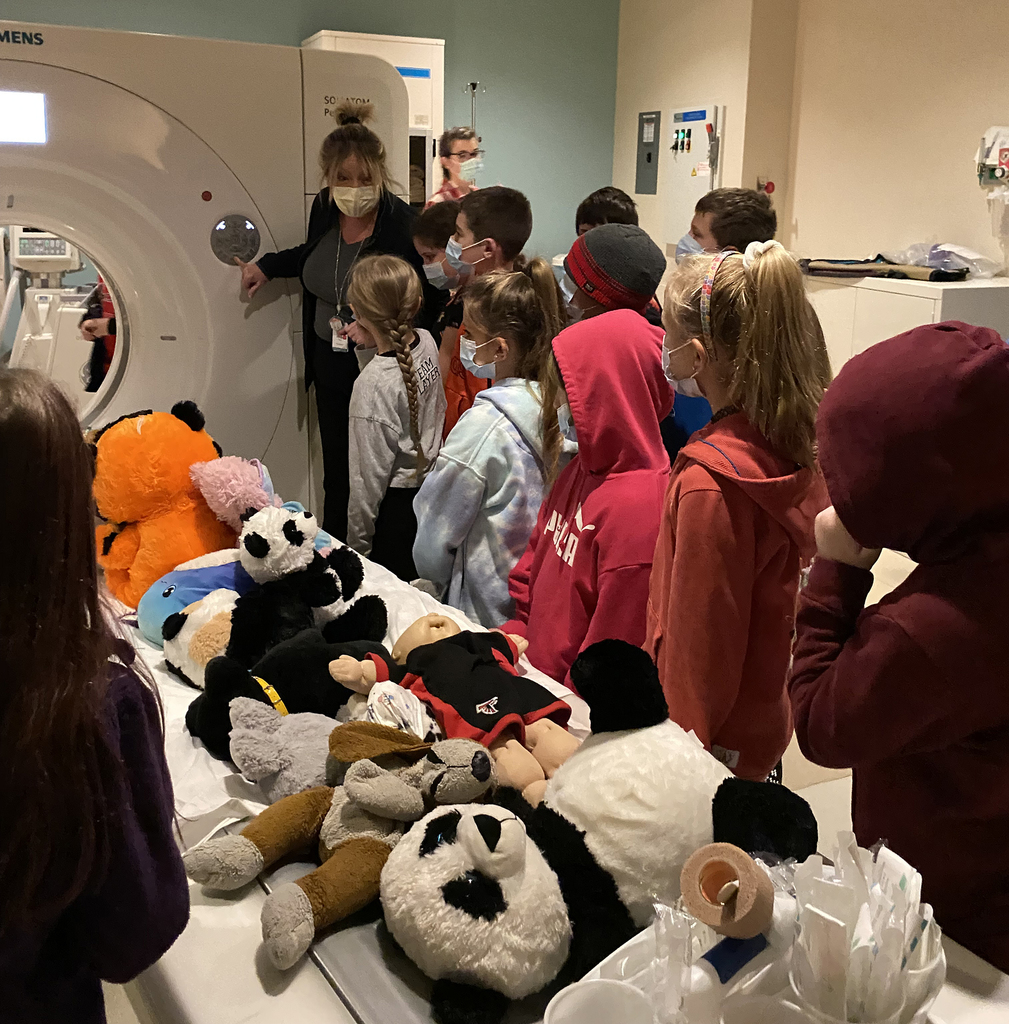 Students taking part in teddy bear clinic