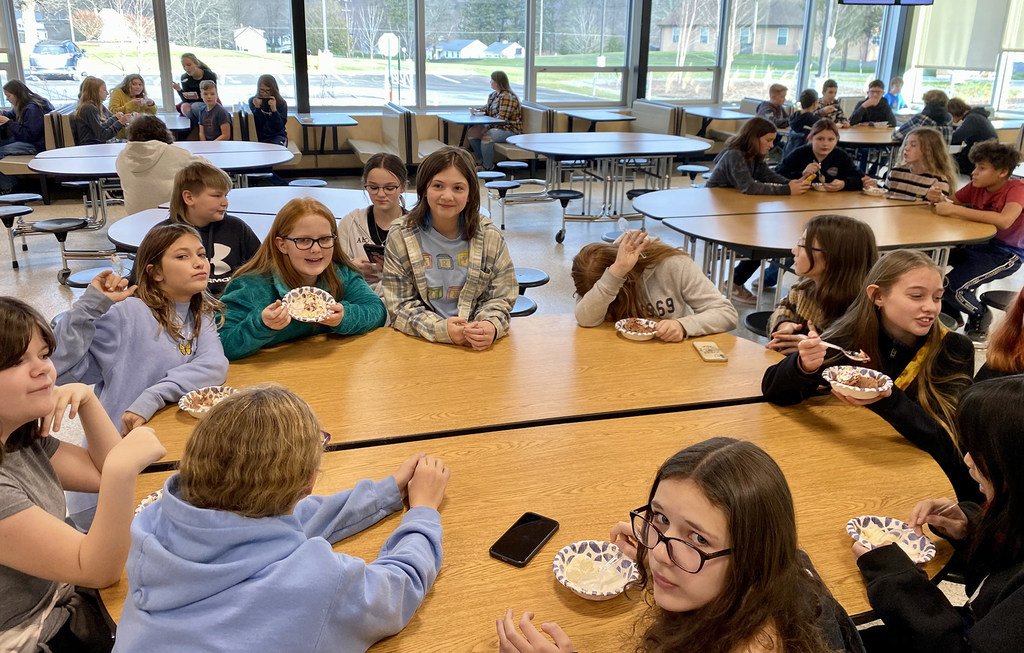 Middle school sundae party for first quarter achievement. 