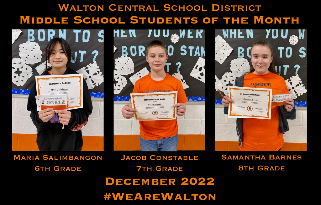December's middle school students of the month!