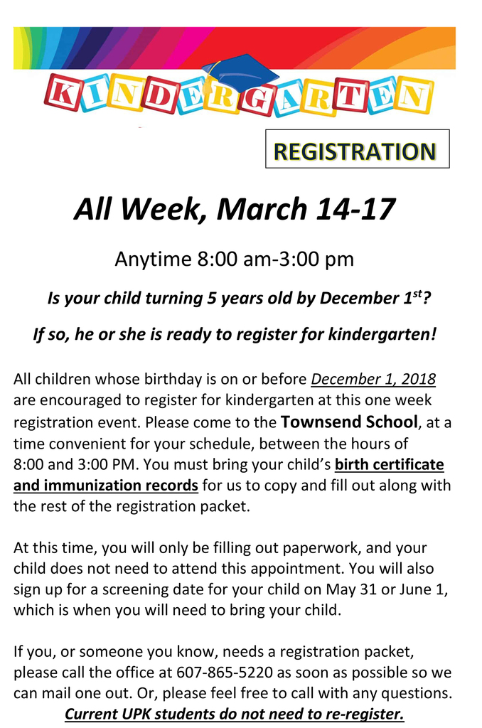 Kindergarten registration flier