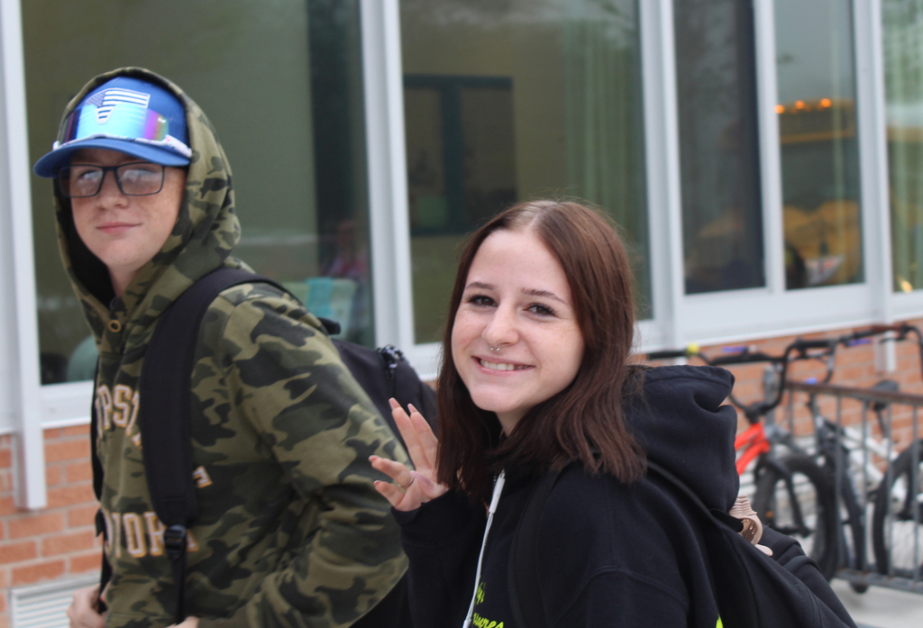 Students coming to school for the first day